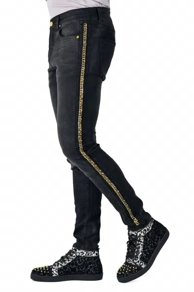 Barabas Chain On Love Jeans In Black Gold In Animal Print