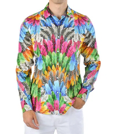 Barabas Feathers Long Sleeve Shirt In Multi