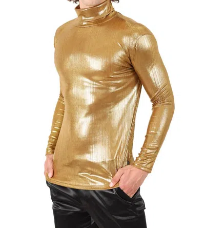 Barabas Hotter Than Hell Metallic Turtleneck Sweater In Light Gold