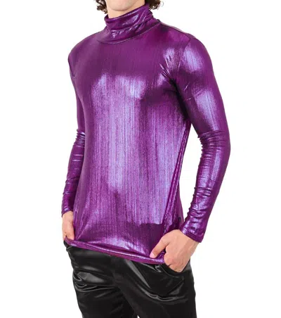 Barabas Hotter Than Hell Metallic Turtleneck Sweater In Purple