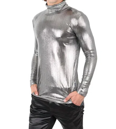 Barabas Hotter Than Hell Metallic Turtleneck Sweater In Silver