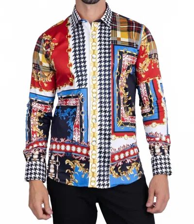 Barabas Houndstooth Rhinestone Long Sleeve Shirt In Multi