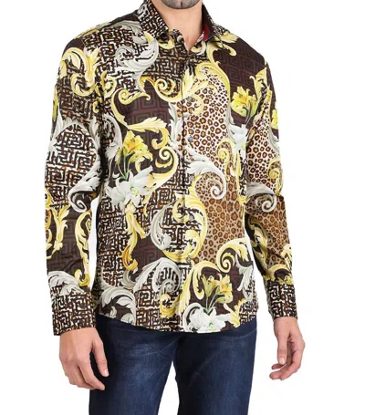Barabas Just Baroque Long Sleeve Shirt In Coffee In Multi