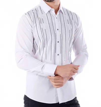 Barabas Lineament Outline Long Sleeve Shirt In White