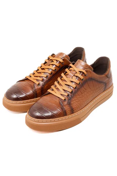 Barabas Men's Serpent Flash Low Top Sneakers In Brown