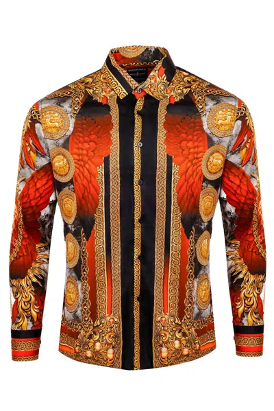 Barabas Men's Striking Look Rhinestone Long Sleeve Shirt In Red