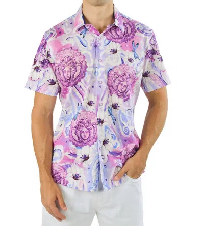 Barabas Paisley Floral Short Sleeve Shirt In Lavender In Purple