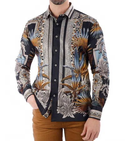 Barabas Rage Look Rhinestone Long Sleeve Shirt In Black In Multi