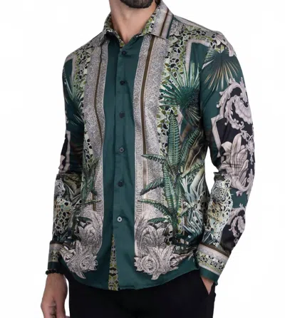 Barabas Rage Look Rhinestone Long Sleeve Shirt In Green
