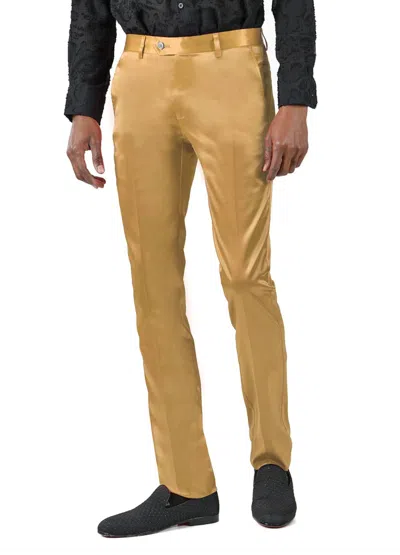 Barabas Slim Satin Dress Pant In Gold In Brown