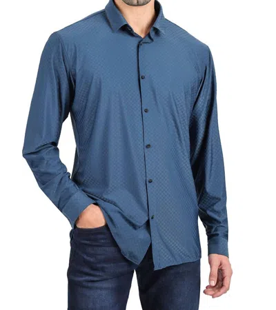 Barabas Solid Diamond Long Sleeve Shirt In Teal In Blue