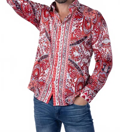 Barabas Supercool Ton Long Sleeve Shirt In Cream Red In Multi