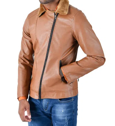 Barabas Warm It Up Pu Jacket In Brown Camel In Multi