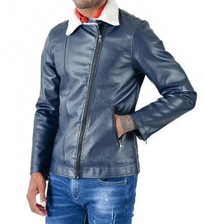 Barabas Warm It Up Pu Jacket In Navy White In Blue