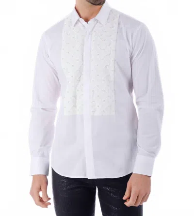 Barabas Weave Depiction Long Sleeve Shirt In White