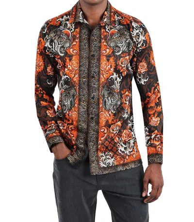 Barabas Westerly Tiger Rhinestone Long Sleeve Shirt In Black In Multi