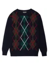 Baracuta Crewneck Argyle Lambswool Blend Clothing In Black