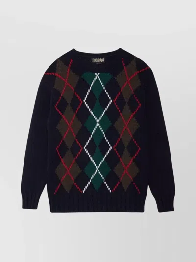 BARACUTA ARGYLE PATTERNED CREW NECK KNIT SWEATER