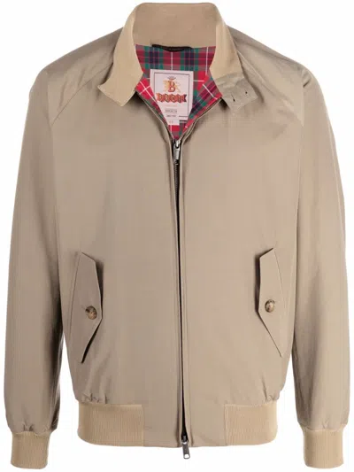 Baracuta Beige Jacket With Zip Closure And Classic Plaid Lining In 710 Tan