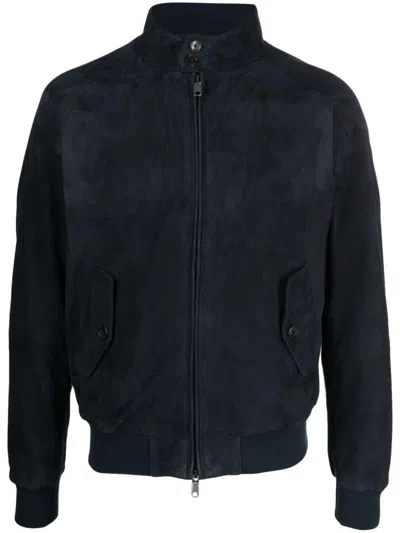 Baracuta Blue Suede Bomber With Zip In Blu Blu