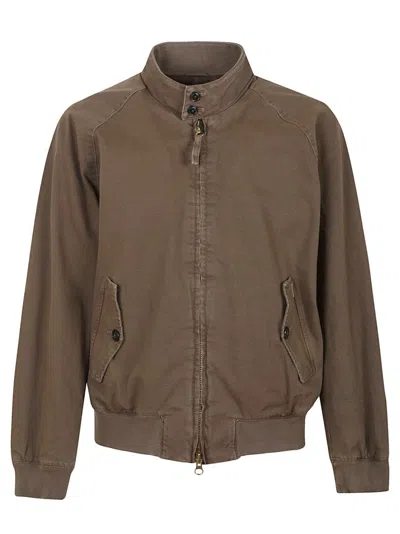 BARACUTA BROWN CANVAS BOMBER JACKET WITH CLASSIC SILHOUETTE