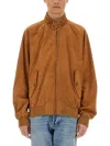 Baracuta Buttoned High Collar Jacket With Raglan Sleeves In Brown