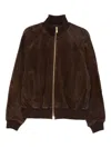 Baracuta Suede Track Jacket With Ribbed Collar And Cuffs In Brown