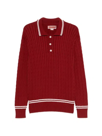 Baracuta Cable-knit Striped Polo Shirt In Red