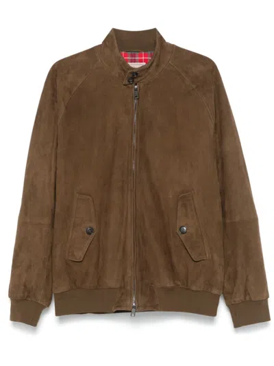 Baracuta High Neck Suede Outerwear Featuring Pockets In Brown