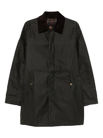 Baracuta Corduroy-collar Long-sleeve Coat In Green