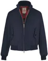 Baracuta Cropped Black Bomber Jacket With Plaid Lining In Blue