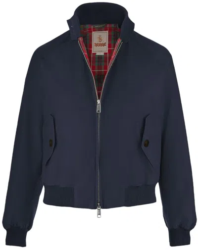 BARACUTA CROPPED BLACK BOMBER JACKET WITH PLAID LINING