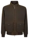 Baracuta Deep Moss Waxed Cotton Jacket With Eco Fur Lining In Brown