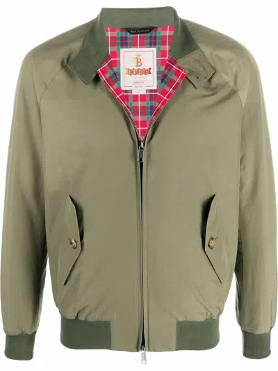 Baracuta G9 Bomber Jacket Buttoned Collar Ribbed Finishes In Green