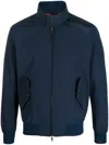 Baracuta High Collar Jacket With Ribbed Cuffs And Hem In Blue