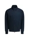 Baracuta High Collar Jacket With Ribbed Cuffs And Hem In Blue