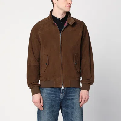 Baracuta G9 Harrington Jacket In Olive Green Suede In Brown