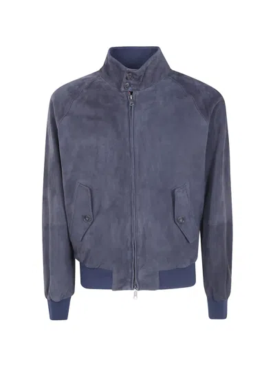 Baracuta G9 Harrington Leather Jacket In Blue
