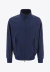 Baracuta High Collar Jacket With Ribbed Cuffs And Hem In Blue