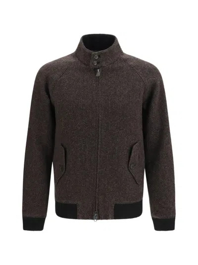 Baracuta G9 Herringbone Bomber Jacket In Brown