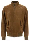 Baracuta Minimalist Brown Suede Jacket With Ribbed Details In Gray
