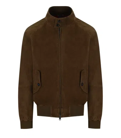 Baracuta G9 Suède Dark Olive Bomber Jacket In Brown