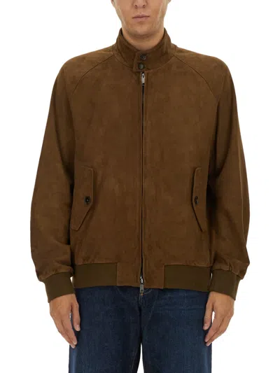 Baracuta G9 Suede Jacket Dark Olive In Brown
