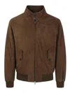 Baracuta Minimalist Brown Suede Jacket With Ribbed Details In Gray