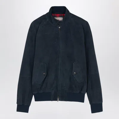 Baracuta Two-way Zip Fastening Long Sleeve Band Collar Coat In Blue