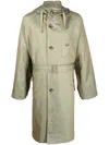 Baracuta Waist Belt Hooded Parka With Side Pockets In Green