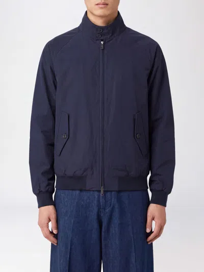 Baracuta High Collar Bomber Jacket With Zip Closure And Flap Pockets In Blue