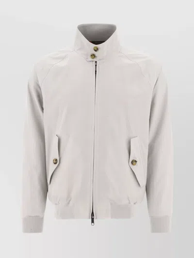 Baracuta High Collar Ribbed Hem Button Front Pockets In White