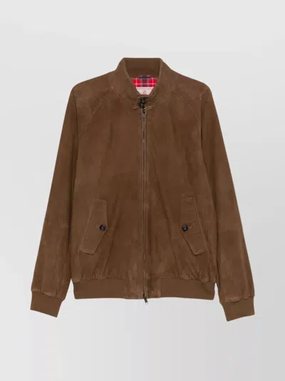 Baracuta High Neck Suede Outerwear Featuring Pockets In Brown