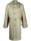 Baracuta Waist Belt Hooded Parka With Side Pockets In Green